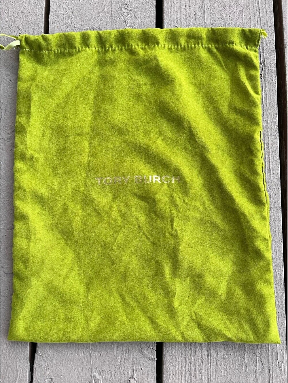 Tory Burch Green Suede Shoe Drawstring Dust Bag 12”Wx15”H with Gold Foil Font